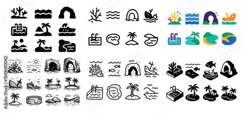 Island and ocean icons collection