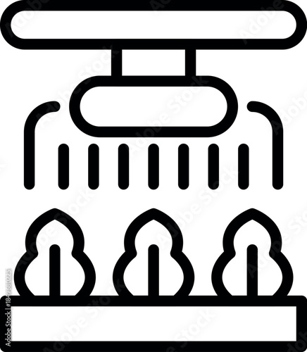 Automated irrigation system watering crops in a smart farm, ensuring optimal hydration and growth