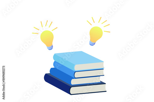 Books and light bulb, knowledge seeking self learning concept	
