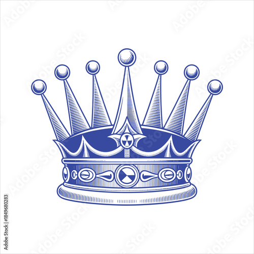 A blue ornamental crown showcases intricate linework with spheres and circular designs on a transparent background