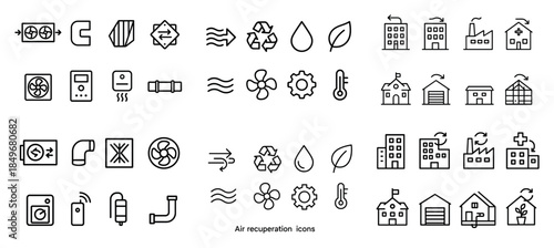 Air recuperation and ventilation icons