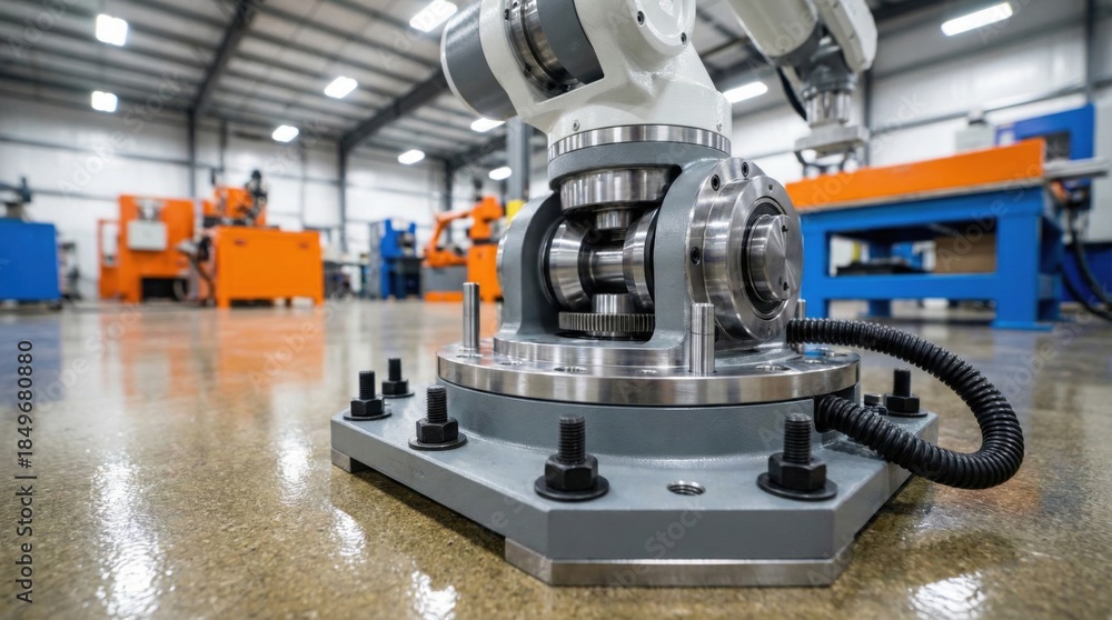 Fototapeta premium Industrial Robotic Arm Base and Precision Joint Assembly in Factory