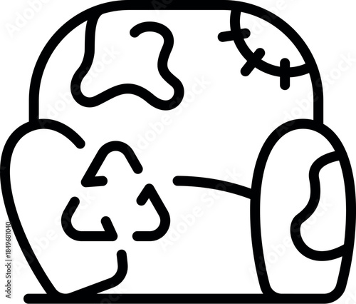 Recycling symbol overlaying a damaged earth globe, highlighting environmental repair, conservation, and sustainability efforts