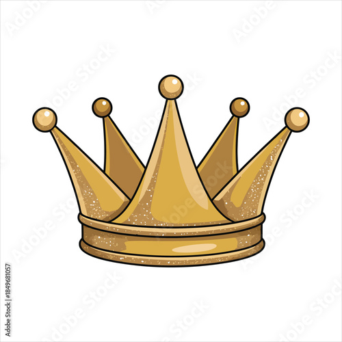 Cartoon golden crown featuring five distinct points shines brightly against a transparent backdrop