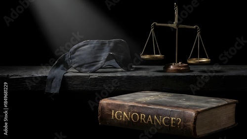 Old leather bound book with scales of justice.