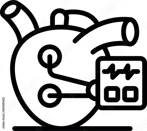 Cardiology diagnostic with sensors connected to heart and digital device displaying cardiogram