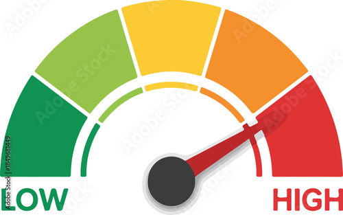Colorful Speedometer Gauge Showing High Performance or Risk Level