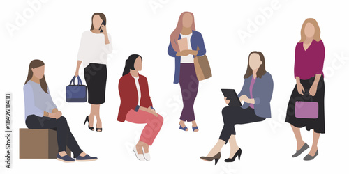 A group of women in various poses and business casual attire