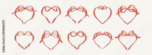 Hand drawn doodle whimsical liquid organic heart shape frames. Coquette bow ribbon wavy frame. Bachelorette party, wedding, birthday, Valentines day aesthetic minimalist design elements for invitation