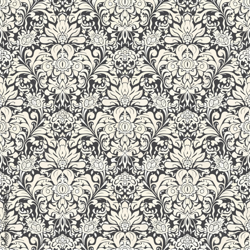 Vintage damask floral pattern with seamless victorian ornament vector design for antique textile wallpaper and ornate baroque fabric decoration