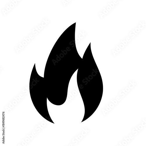 Minimal flame vector icon isolated against white displaying intense heat with burning fire for warmth concept