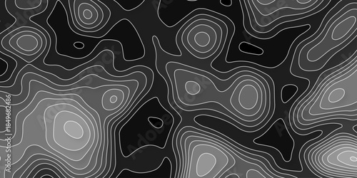 Topographic map background geographic line map with seamless ornament design. The black on white contours vector topography stylized height of the lines map.