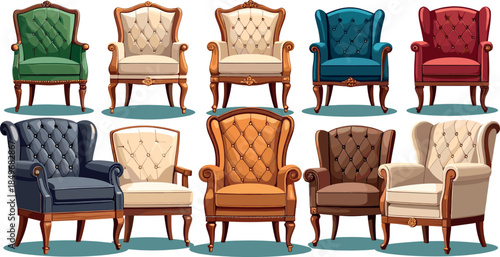 Luxury Vintage Armchairs Collection with Classic Royal Upholstered Furniture Illustration