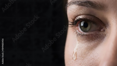 Woman Crying with Tears Streaming Down Face.