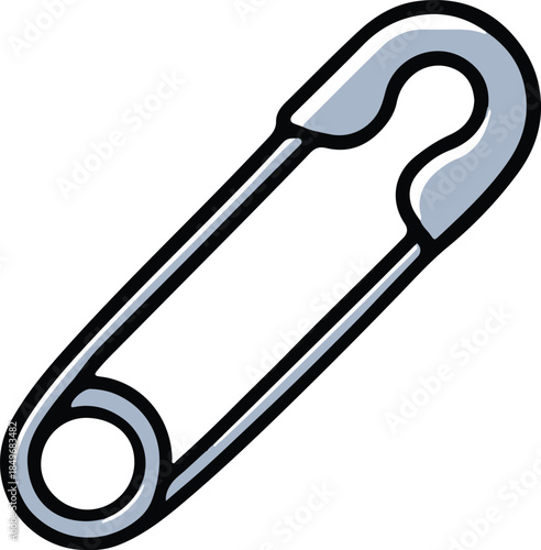 A silver safety pin, simple and functional vector illustration

