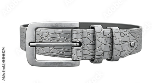 Stylish textured belt with a brushed metal buckle, isolated on white background