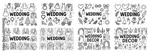 Wedding day celebration icons and decorations
