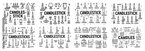 Varied candlesticks collection with labels