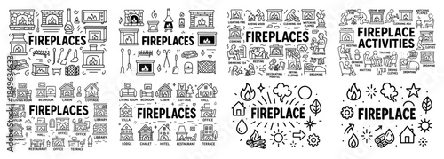 Cozy fireplaces and activities collection set