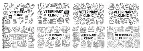 Veterinary clinic icons and illustrations collection