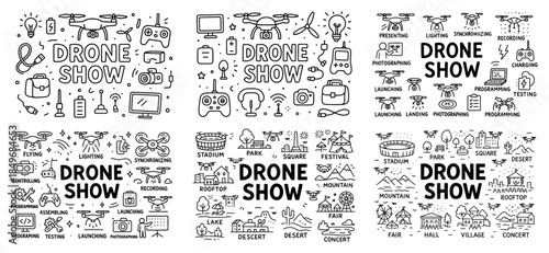Drone show presentation with various scenes