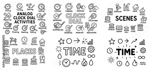 Analog clock dial activities and scene icons