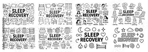 Sleep recovery icons and elements set