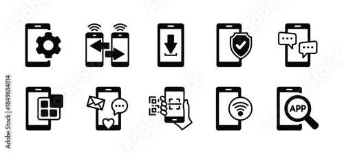 Mobile and telephone concept with gear sign settings and connection for telephone service optimization and download data apps