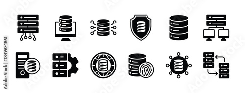 Modern database icons representing organized data structures for digital systems and secure information organization through modern technology
