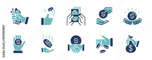 Money and finance with hands cash coin