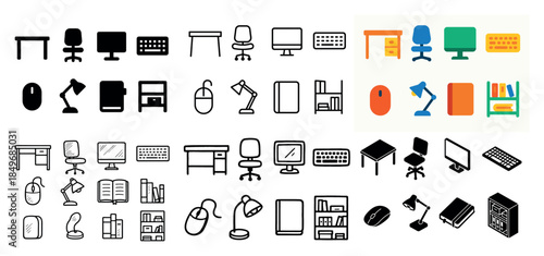 Office furniture and equipment icons