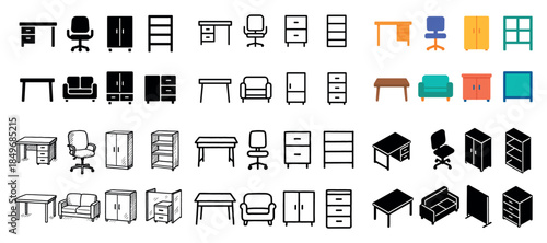 Diverse office and home furniture icons