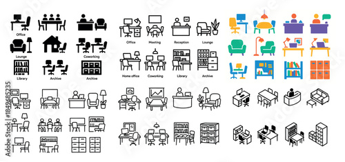 Office and furniture icons collection