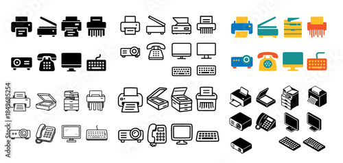 Office equipment icons collection