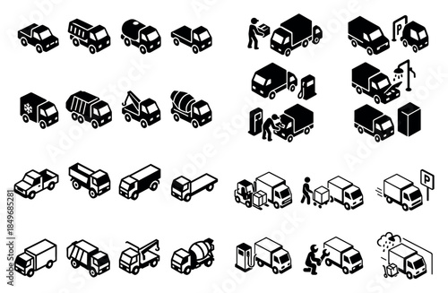 Isometric truck icons collection