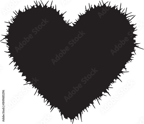 Black heart shape with jagged spiky edges on white background symbol