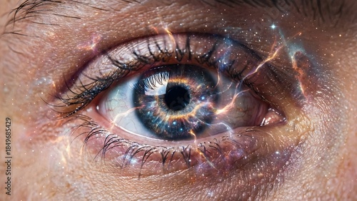 Close-up of Human Eye with Reflections.