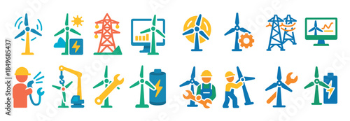 Wind Energy Icons Grid