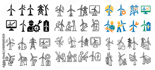 Wind energy icons and turbine designs