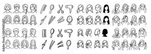 Diverse hairstyles and hair tools collection