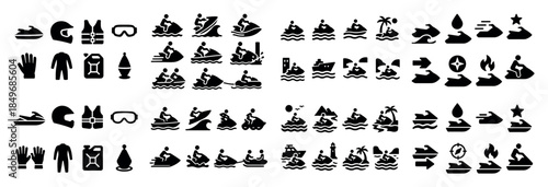 Jet ski symbols and gear icons