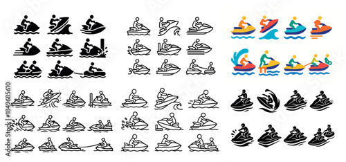 Jet ski icons collection in vector format