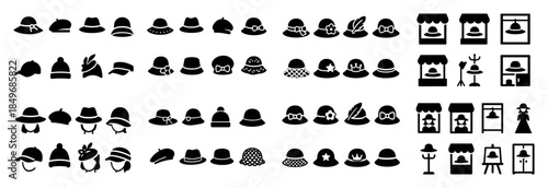 Variety of hat and shop icons collection