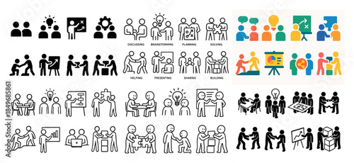 Stick figures in teamwork activities