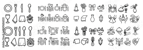Elegant table setting icons collection