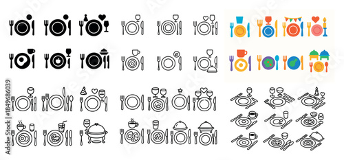 Colorful dining icons collection
