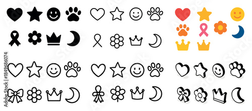 Icons collection: hearts, stars, crowns