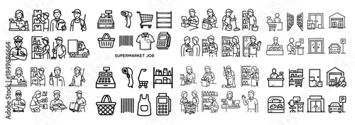 Supermarket job icons collection