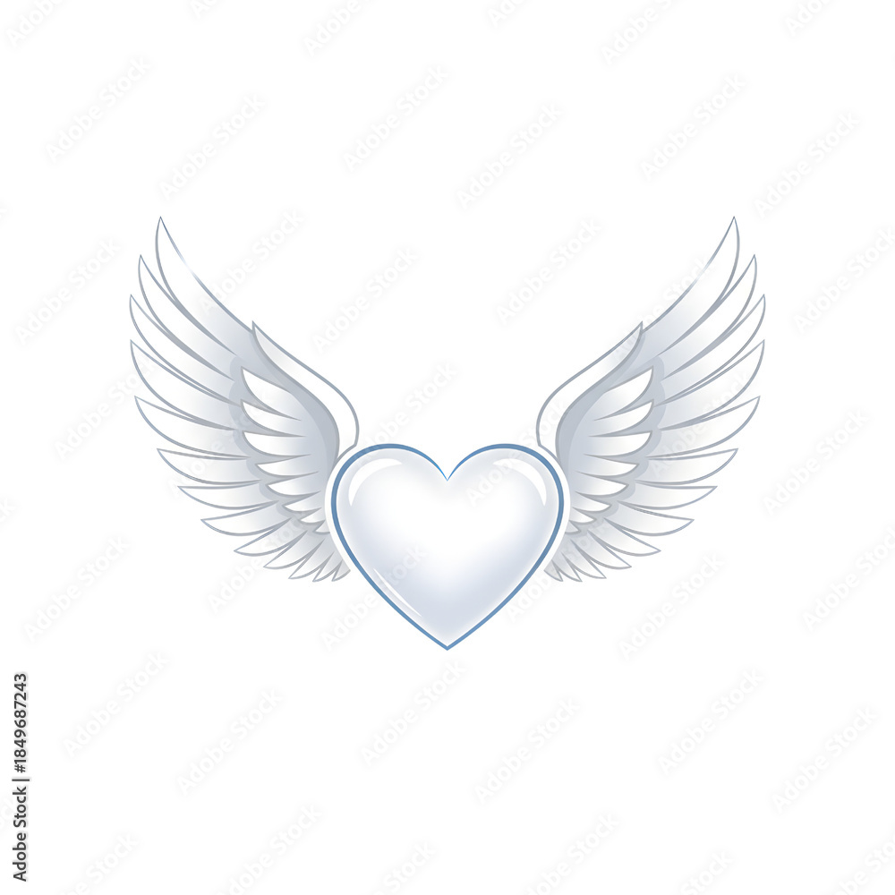 Obraz premium Beautiful Angelic Heart with White Wings - Symbol of Love and Purity