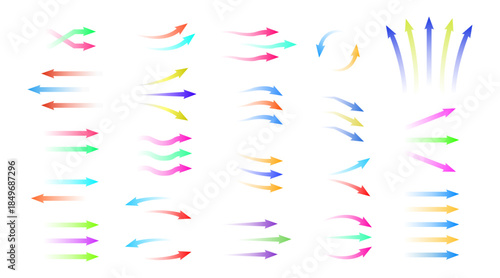 Air flow arrows vector icon set with blue cold wind streams, fresh water direction, and filter or air conditioner system infographic elements, transparent motion and rotation symbols.